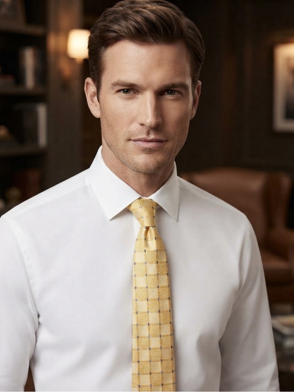 Michael Kors Yellow Checkered Silk Tie with Blue Accents